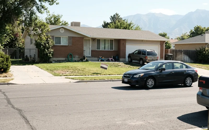 Car driving past a yard sign on a residential street