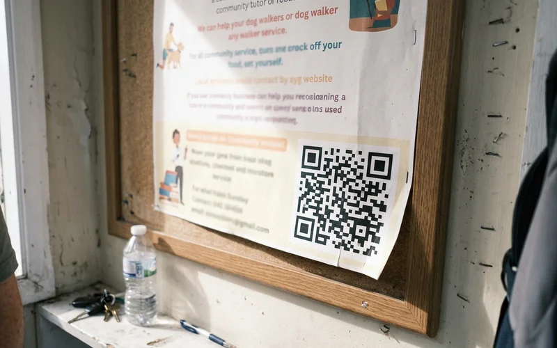 Single board ad with a QR code in the corner