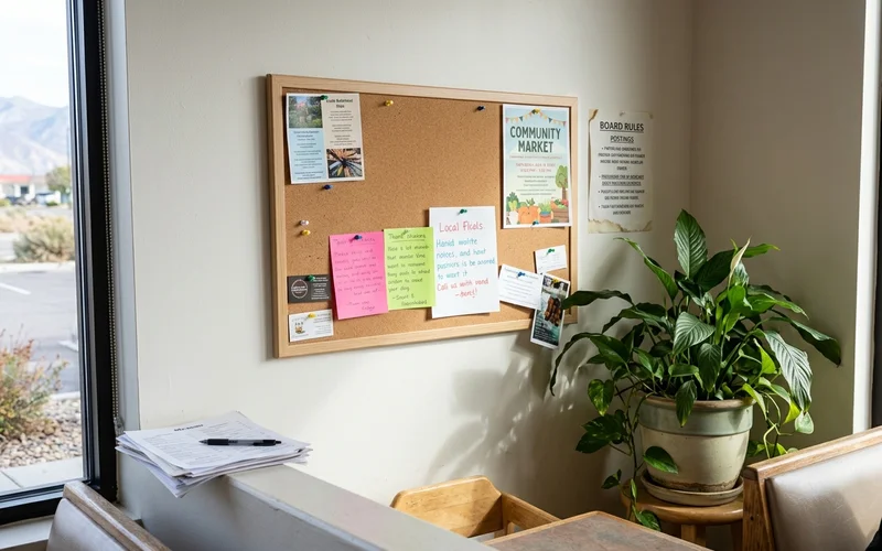 Freshly installed community board on a clean restaurant wall