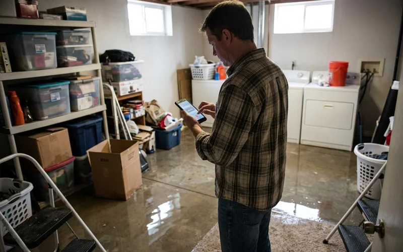 Homeowner tapping a click-to-call button during an emergency