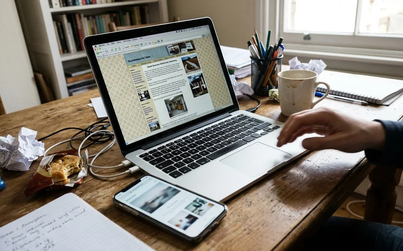 Outdated website on a laptop next to a modern mobile site