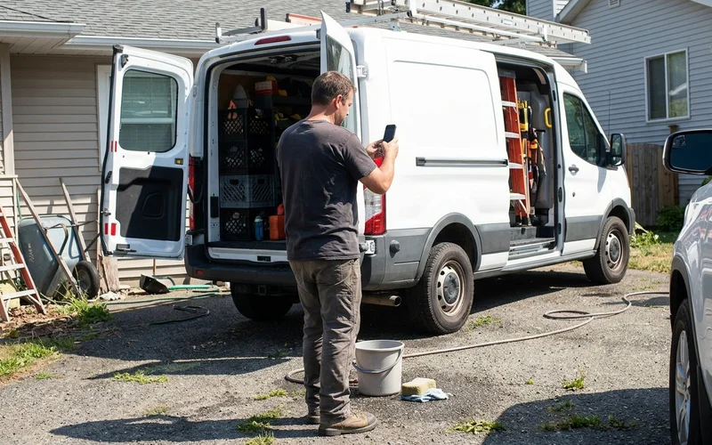 Owner taking photos of finished work for a new website