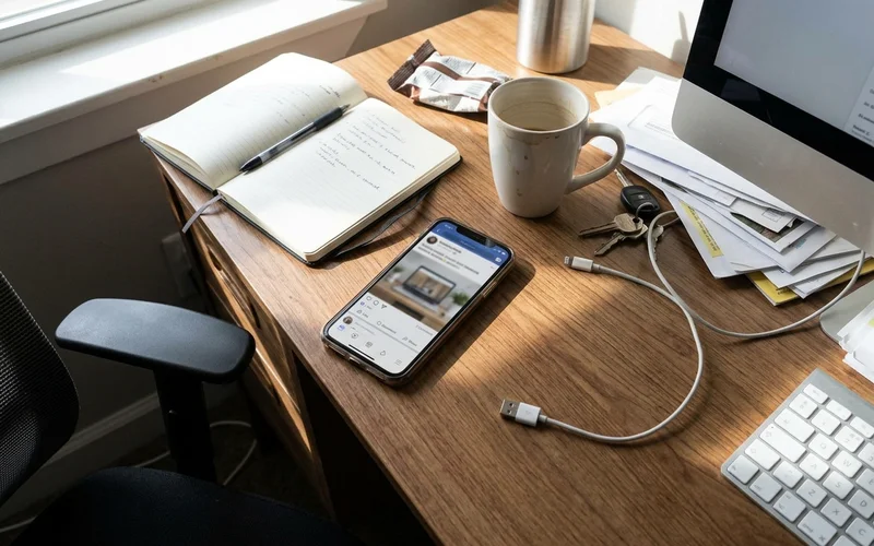 Phone showing a business profile post with a project photo