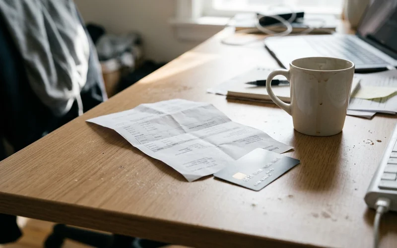 Printed invoice and a credit card on a desk