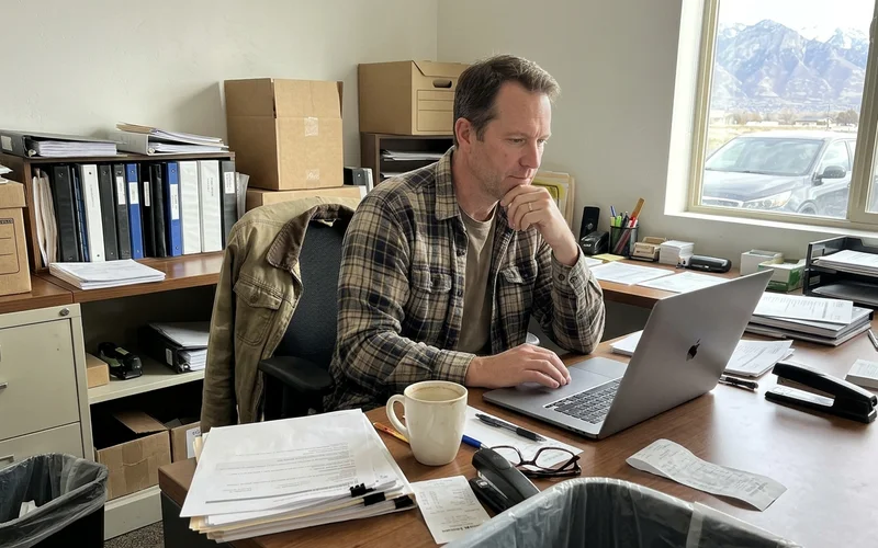 Owner reviewing a monthly budget on a laptop