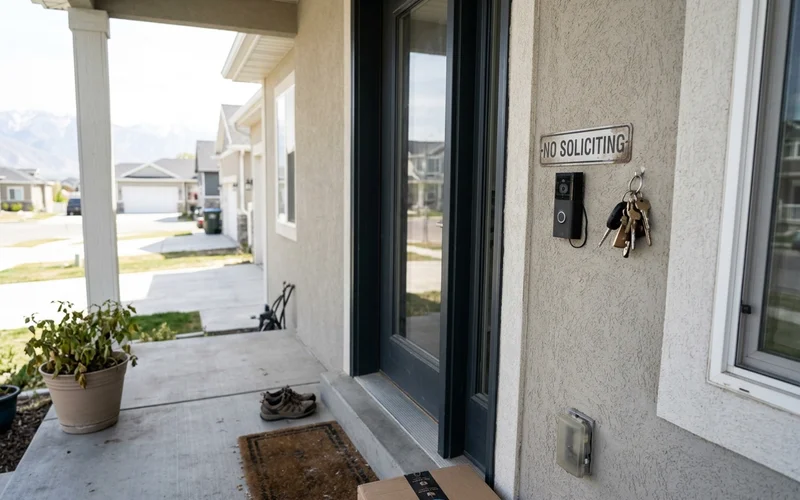 No-soliciting sign next to a front door