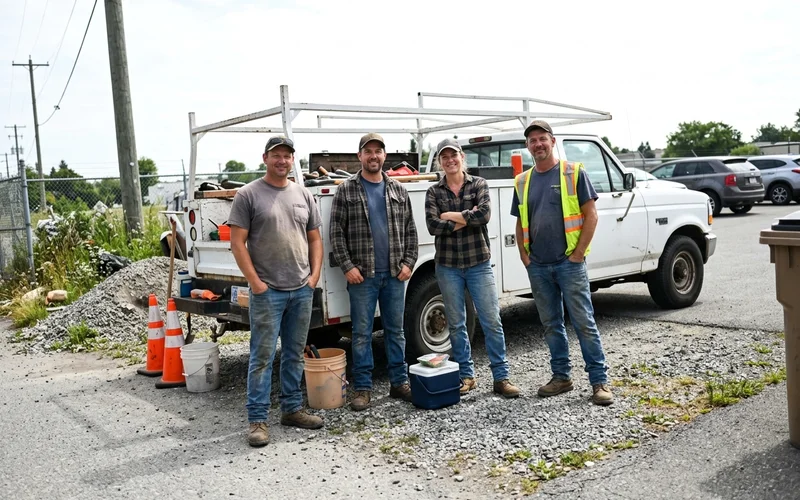 Small local crew in front of their truck