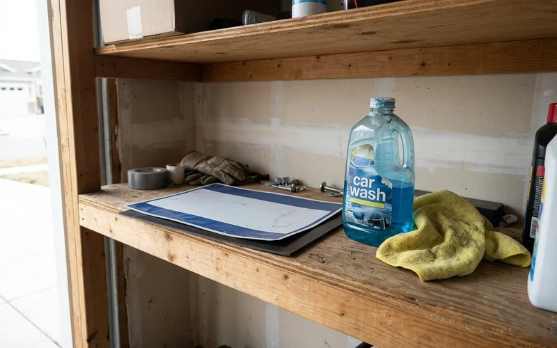Car magnets stored flat on a garage shelf