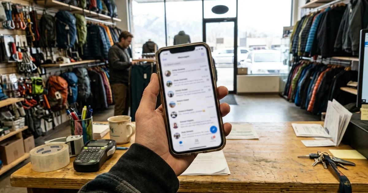 Phone showing a list of customer messages in a shop