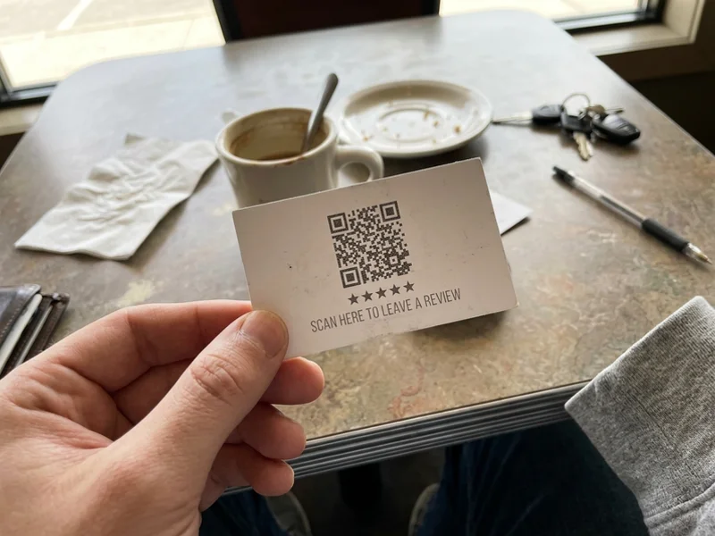 Business card back with a Google review QR code