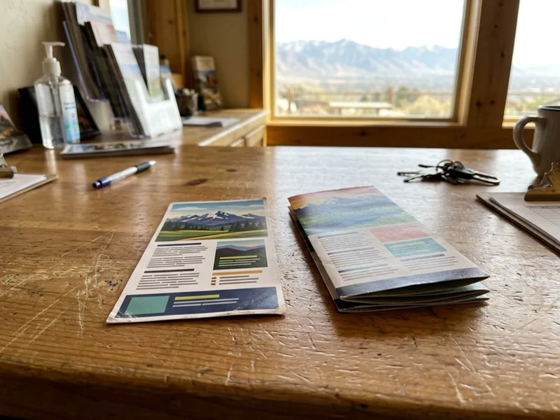 Flyer, rack card and brochure side by side