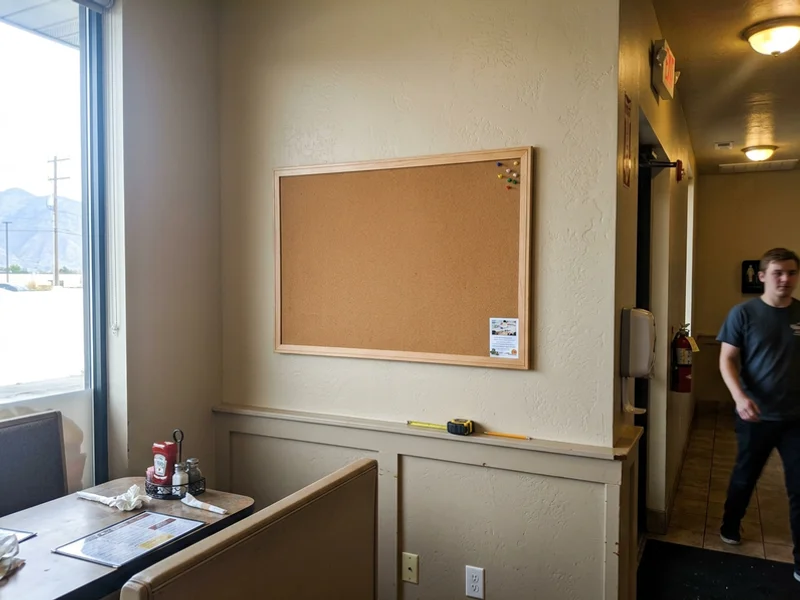 Freshly installed community board on a restaurant wall