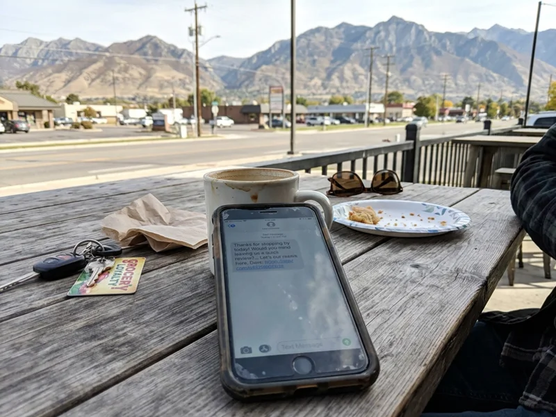 Review request text message on a phone