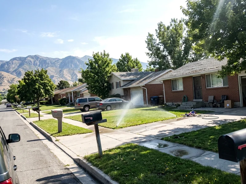 Single-family homes with curbside mailboxes in a Salt Lake Valley neighborhood