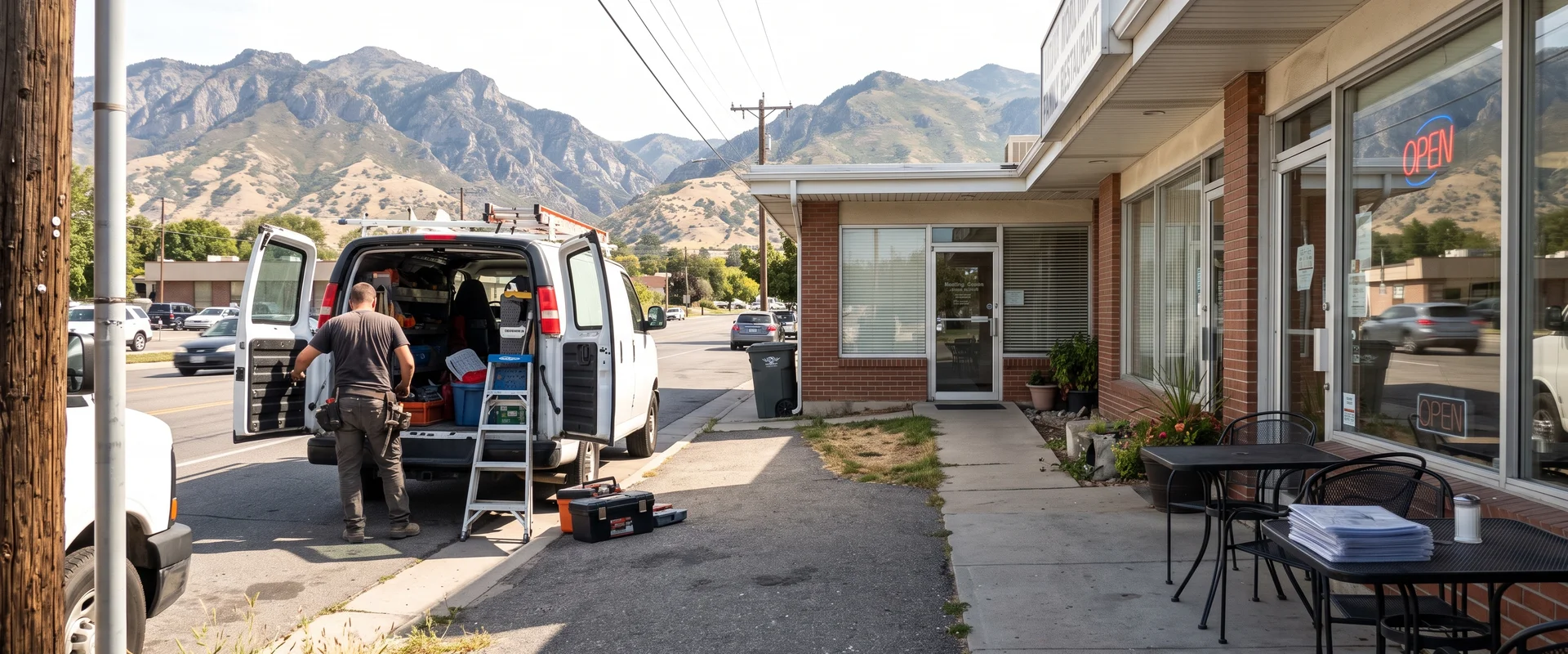 Local tradespeople, a dentist office and a family restaurant in the Salt Lake Valley