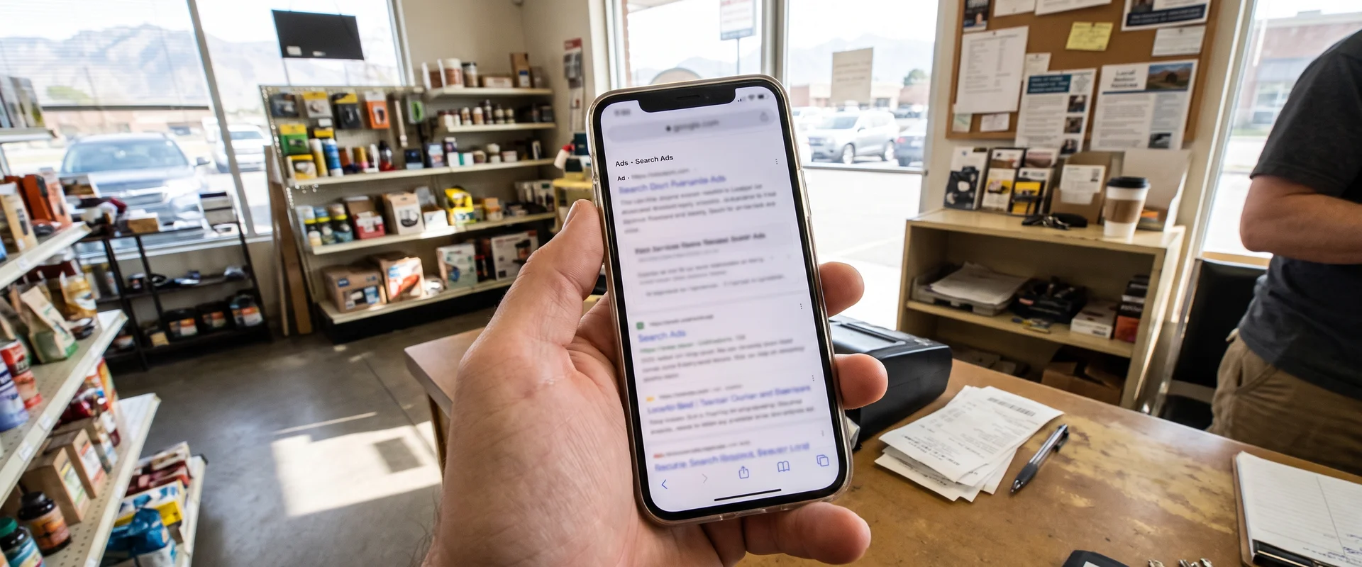 Phone showing search ads at the top of a results page