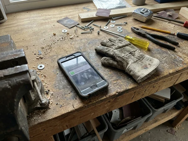 Missed call notification on a phone at a workbench