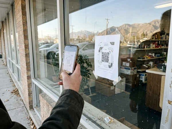 Scanning a QR code on a flyer